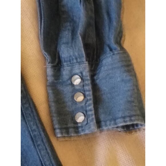 Vtg PLAINS Western Wear Denim Pearl Snap Aztec Shirt Men’s Large Cowboy Western - Picture 3 of 8